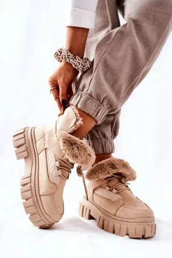 Ocieplane Botki Trapery Beżowe Demaris