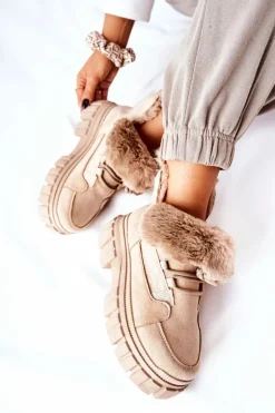 Ocieplane Botki Trapery Beżowe Demaris