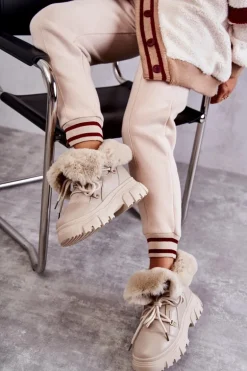 Ocieplane Botki Trapery Beżowe Charles