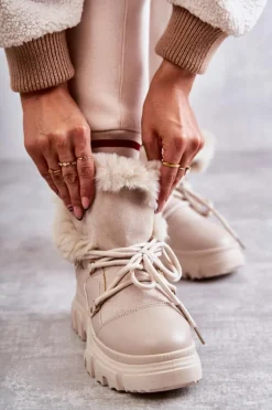 Ocieplane Botki Trapery Beżowe Charles