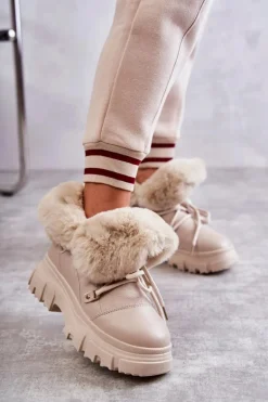 Ocieplane Botki Trapery Beżowe Charles