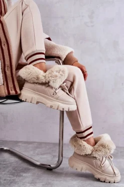 Ocieplane Botki Trapery Beżowe Charles