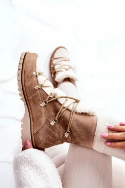 Ocieplane Botki Trapery Beżowe Jiliana