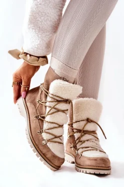 Ocieplane Botki Trapery Beżowe Jiliana