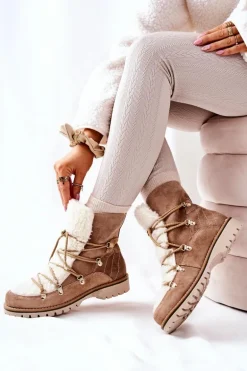 Ocieplane Botki Trapery Beżowe Jiliana