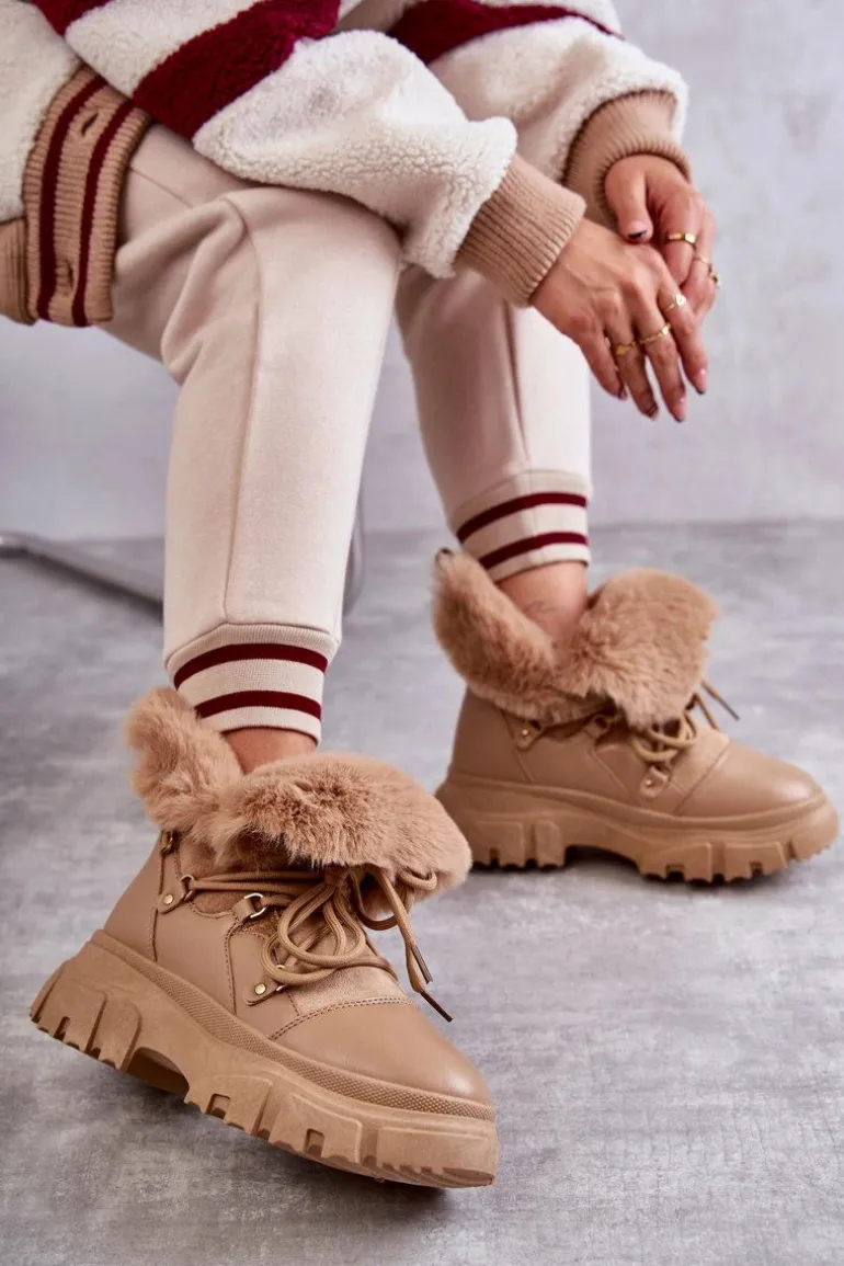 Ocieplane Botki Trapery Ciemnobeżowe Charles