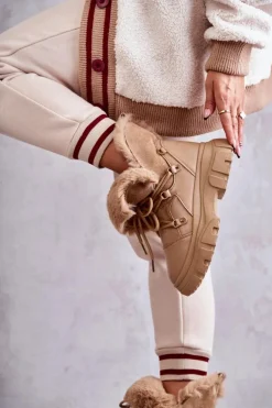 Ocieplane Botki Trapery Ciemnobeżowe Charles