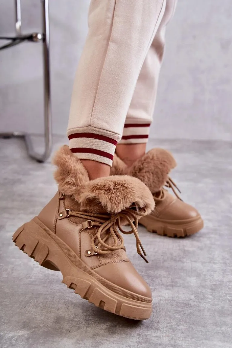 Ocieplane Botki Trapery Ciemnobeżowe Charles