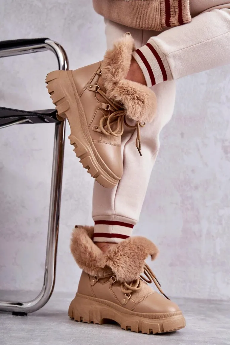 Ocieplane Botki Trapery Ciemnobeżowe Charles