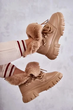 Ocieplane Botki Trapery Ciemnobeżowe Charles