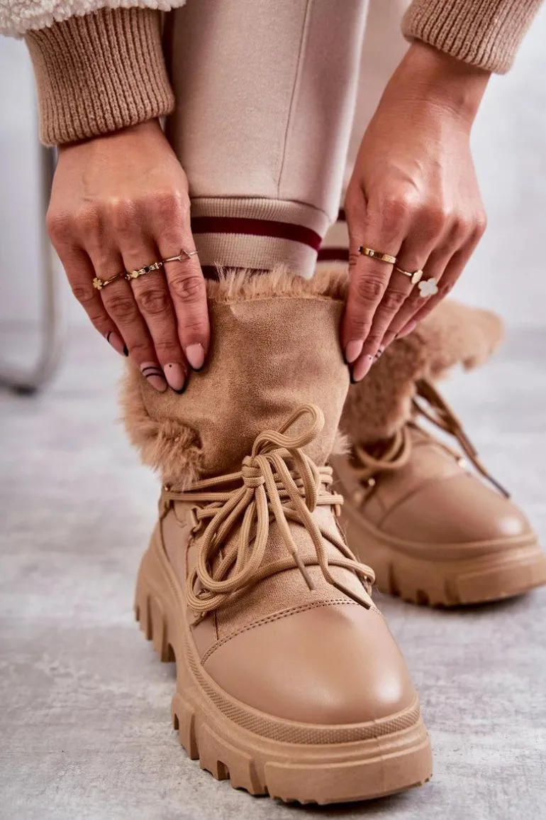 Ocieplane Botki Trapery Ciemnobeżowe Charles