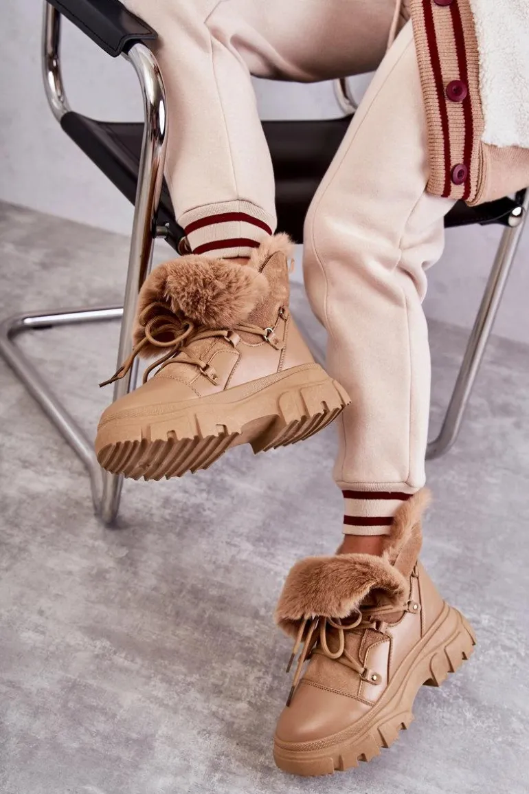 Ocieplane Botki Trapery Ciemnobeżowe Charles