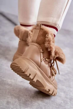 Ocieplane Botki Trapery Ciemnobeżowe Charles