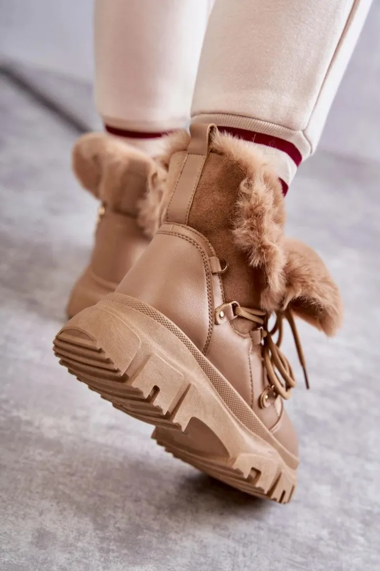 Ocieplane Botki Trapery Ciemnobeżowe Charles