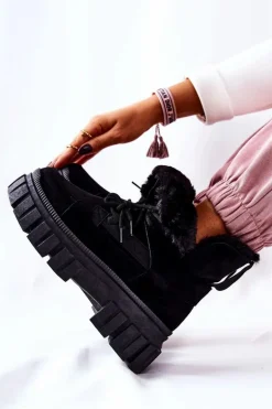 Ocieplane Botki Trapery Czarne Demaris