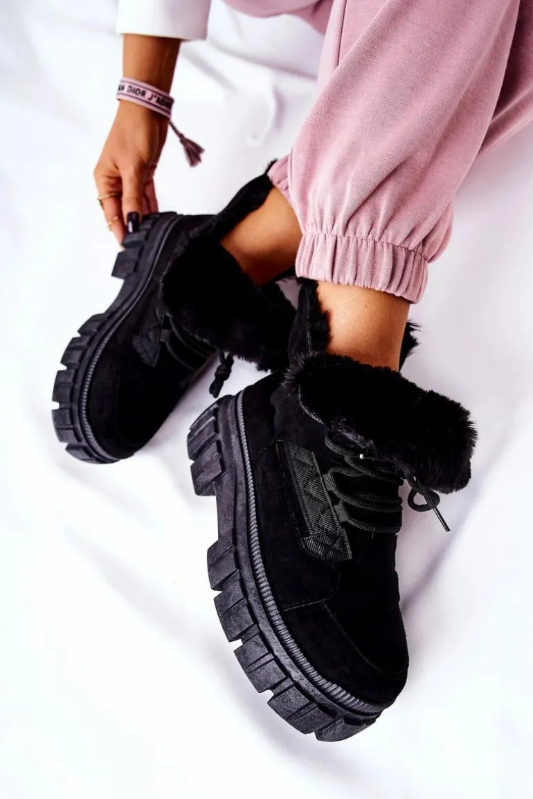 Ocieplane Botki Trapery Czarne Demaris