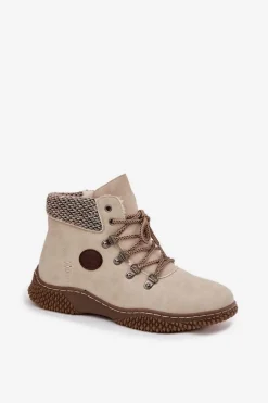 Ocieplane Botki Trapery Damskie Jasnobeżowe Zenaya