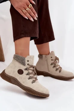 Ocieplane Botki Trapery Damskie Jasnobeżowe Zenaya