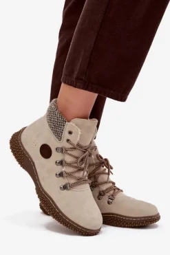 Ocieplane Botki Trapery Damskie Jasnobeżowe Zenaya