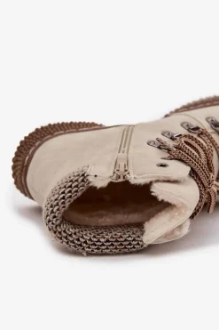 Ocieplane Botki Trapery Damskie Jasnobeżowe Zenaya