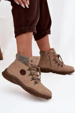 Ocieplane Botki Trapery Damskie Beżowe Zenaya
