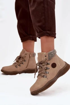 Ocieplane Botki Trapery Damskie Beżowe Zenaya