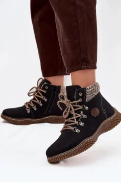 Ocieplane Botki Trapery Damskie Czarne Zenaya