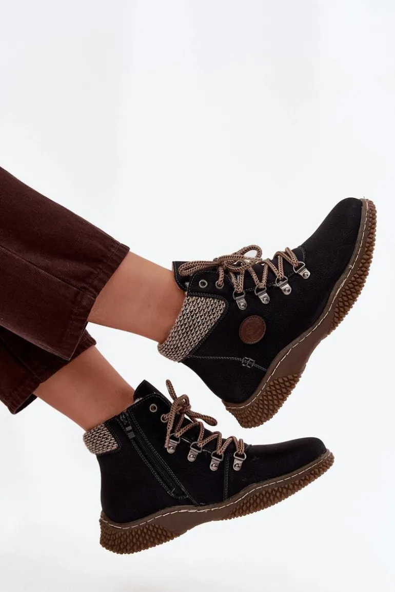 Ocieplane Botki Trapery Damskie Czarne Zenaya