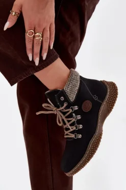 Ocieplane Botki Trapery Damskie Czarne Zenaya