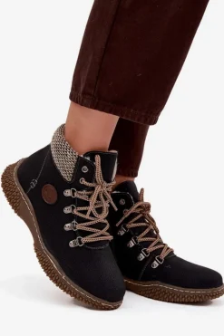 Ocieplane Botki Trapery Damskie Czarne Zenaya