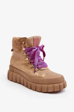 Ocieplane Botki Trapery Na Grubej Podeszwie Brązowe Ralotta
