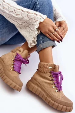 Ocieplane Botki Trapery Na Grubej Podeszwie Brązowe Ralotta