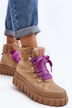 Ocieplane Botki Trapery Na Grubej Podeszwie Brązowe Ralotta