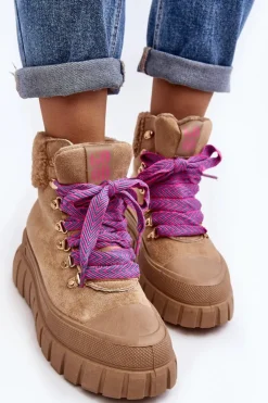 Ocieplane Botki Trapery Na Grubej Podeszwie Brązowe Ralotta