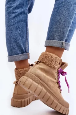 Ocieplane Botki Trapery Na Grubej Podeszwie Brązowe Ralotta