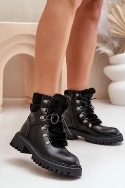 Ocieplane Botki Trapery Na Zamek Z Eko Skóry Czarne Willatta