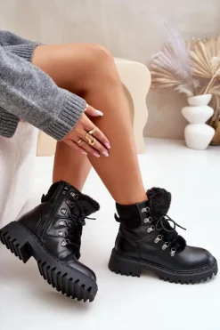 Ocieplane Botki Trapery Na Zamek Z Eko Skóry Czarne Willatta