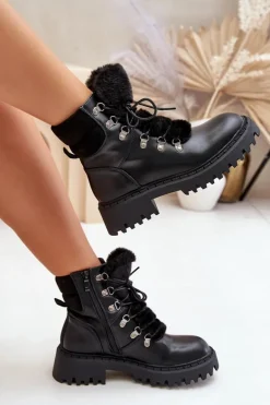 Ocieplane Botki Trapery Na Zamek Z Eko Skóry Czarne Willatta