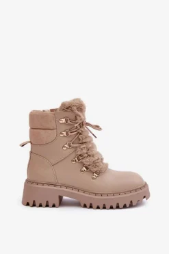 Ocieplane Botki Trapery Na Zamek Z Eko Skóry Beżowe Willatta