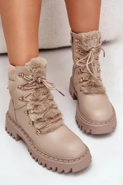 Ocieplane Botki Trapery Na Zamek Z Eko Skóry Beżowe Willatta