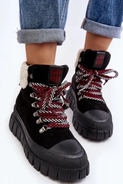 Ocieplane Botki Trapery Na Grubej Podeszwie Czarne Ralotta