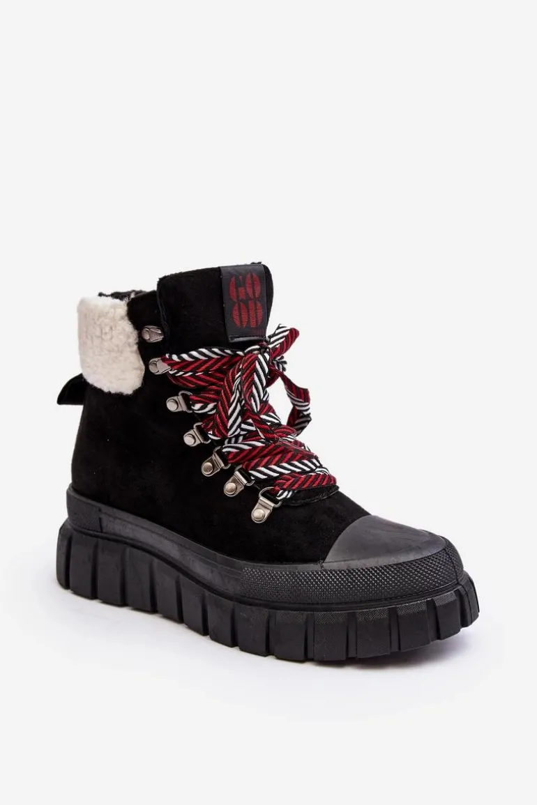 Ocieplane Botki Trapery Na Grubej Podeszwie Czarne Ralotta
