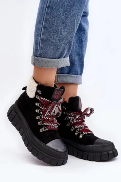 Ocieplane Botki Trapery Na Grubej Podeszwie Czarne Ralotta