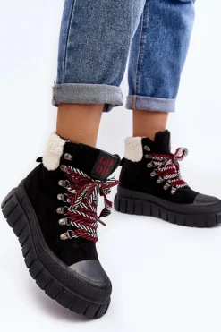 Ocieplane Botki Trapery Na Grubej Podeszwie Czarne Ralotta