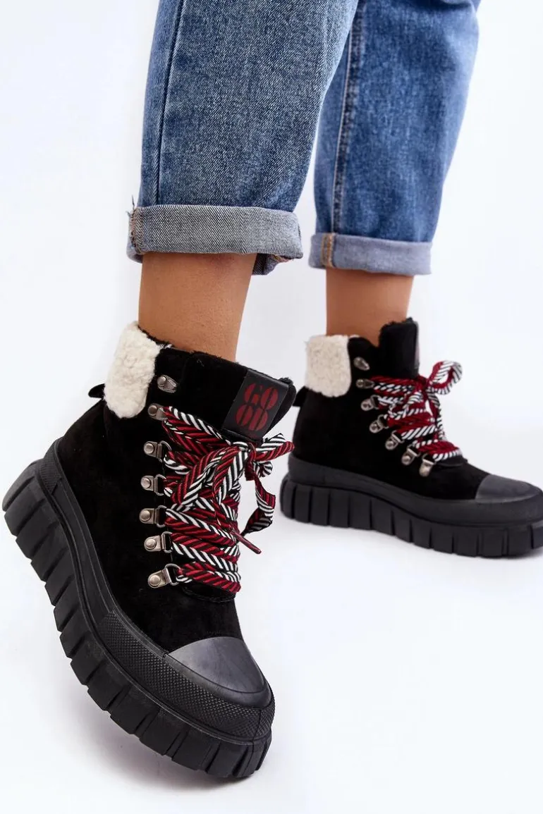 Ocieplane Botki Trapery Na Grubej Podeszwie Czarne Ralotta