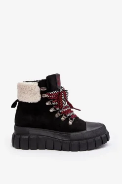 Ocieplane Botki Trapery Na Grubej Podeszwie Czarne Ralotta