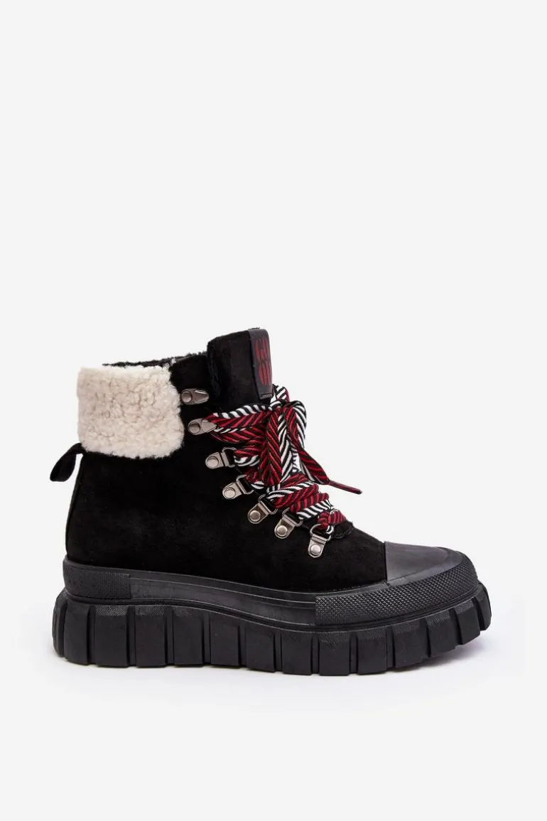 Ocieplane Botki Trapery Na Grubej Podeszwie Czarne Ralotta