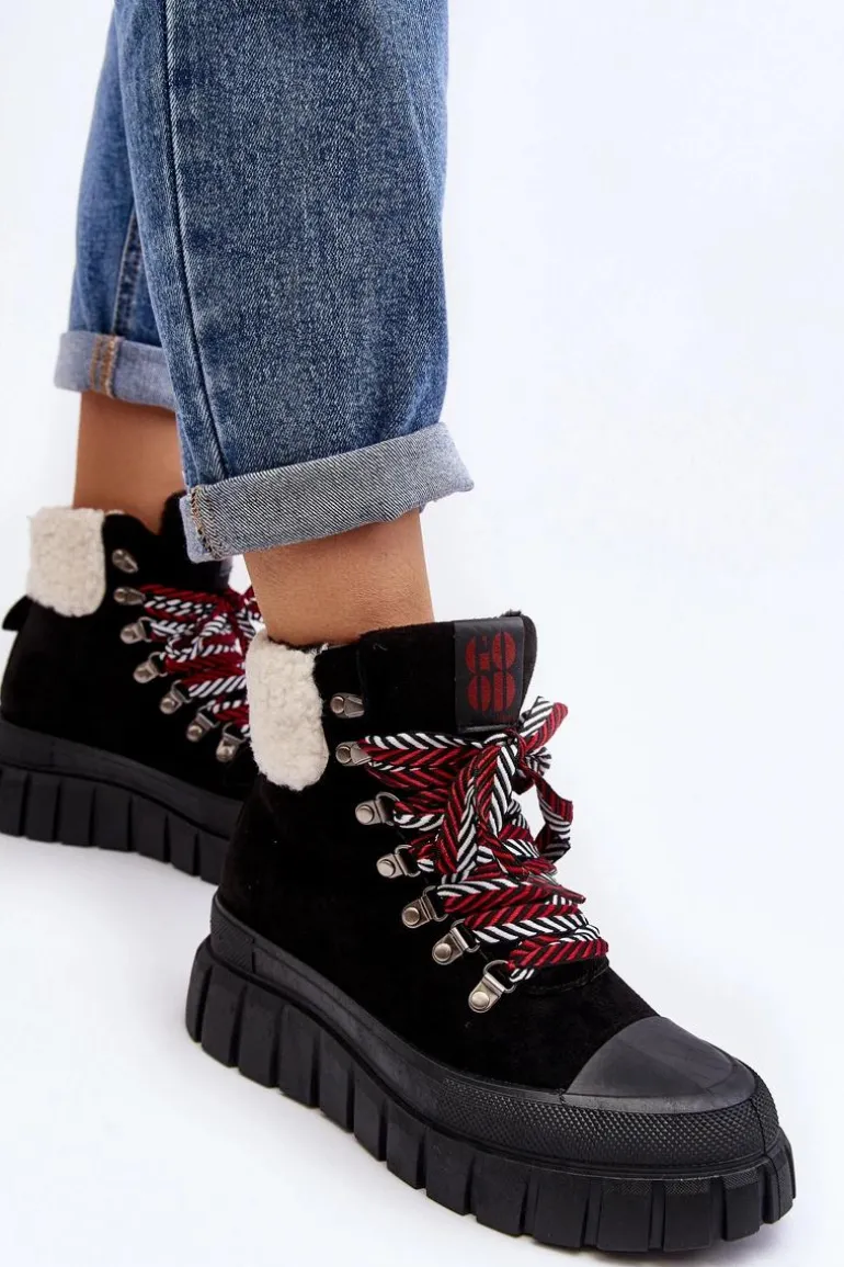 Ocieplane Botki Trapery Na Grubej Podeszwie Czarne Ralotta