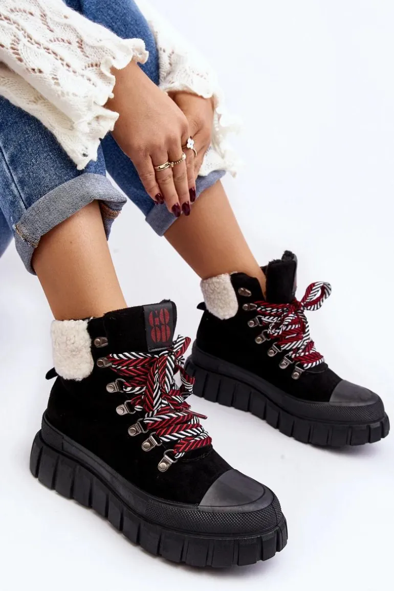 Ocieplane Botki Trapery Na Grubej Podeszwie Czarne Ralotta