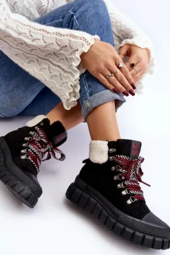 Ocieplane Botki Trapery Na Grubej Podeszwie Czarne Ralotta